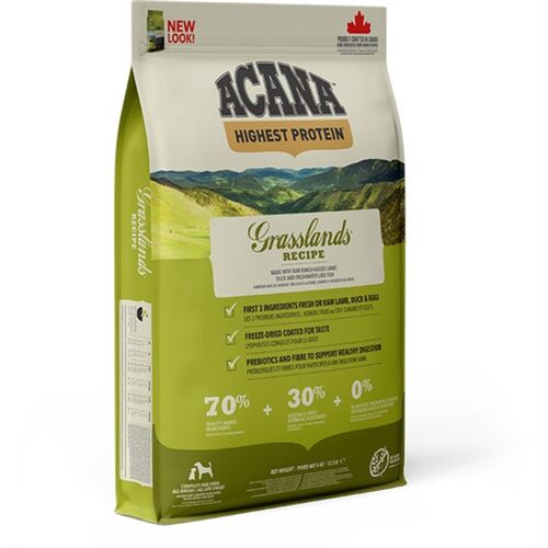Acana Grasslands – Crocchette Grain Free Ricche di Proteine per Cani di Tutte le Taglie e Fasi di Vita 11,4kg
