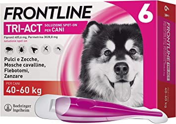 Frontline Tri-Act Antiparassitario Spot-On per Cani 40-60 kg – 6 Pipette da 6,0 ml contro Pulci, Zecche, Pappataci e Zanzare