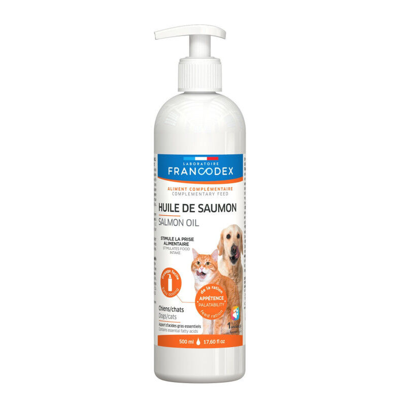 Francodex Olio di Salmone per Cani e Gatti 200 ml – Ricco di Omega 3 e Omega 6 per Pelle e Pelo