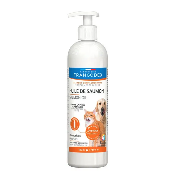 Francodex Olio di Salmone per Cani e Gatti 200 ml – Ricco di Omega 3 e Omega 6 per Pelle e Pelo