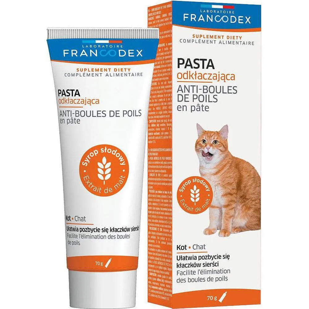 Francodex Anti Bolo di Pelo per Gatti 70 g – Pasta Maltata per l'Eliminazione dei Boli di Pelo