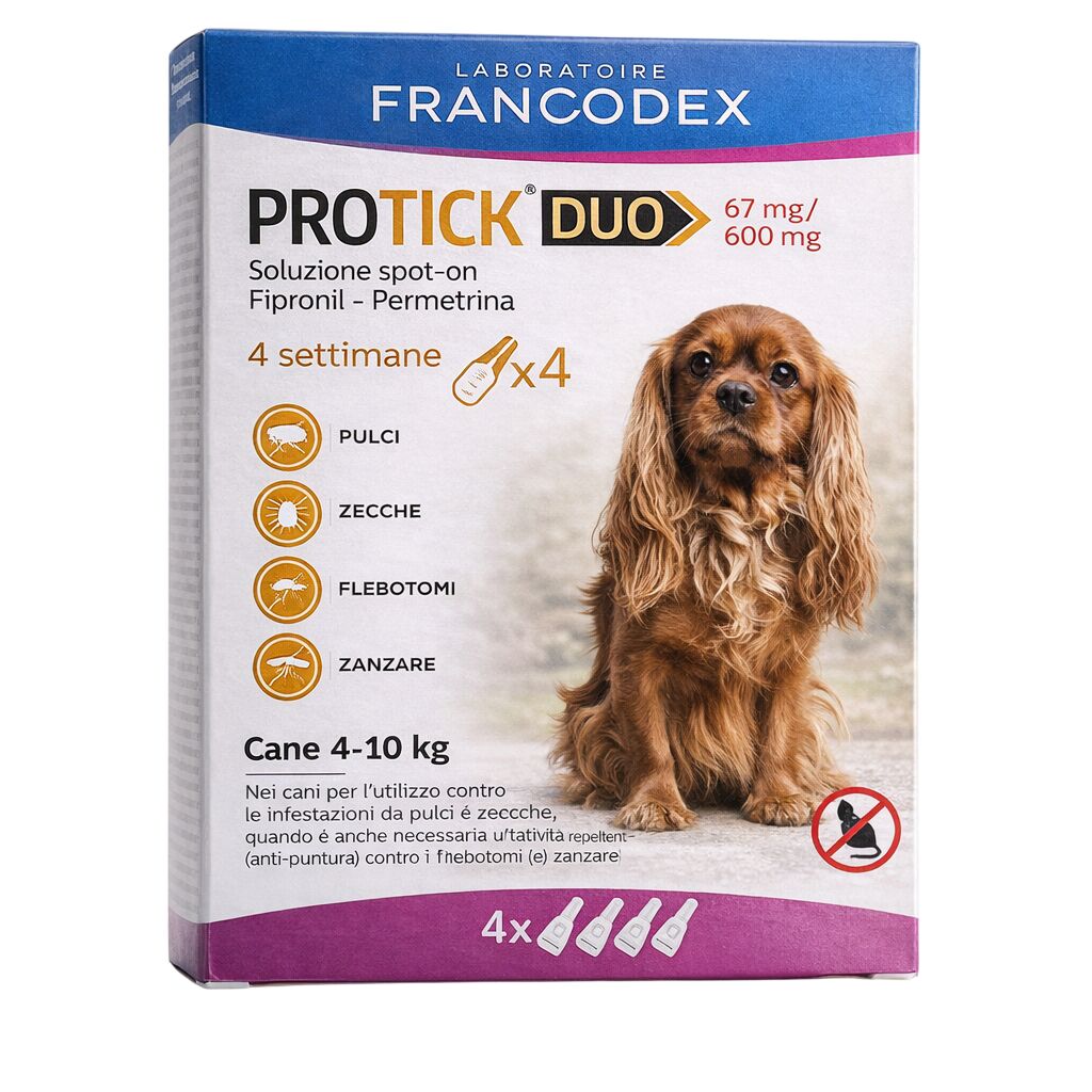 Protick Duo Antiparassitario per Cani 4-10 kg – 4 Compresse da 67 mg contro Pulci e Zecche