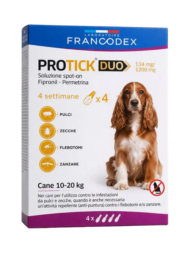 Protick Duo Antiparassitario per Cani 10-20kg – 4 Compresse da 134mg contro Pulci e Zecche