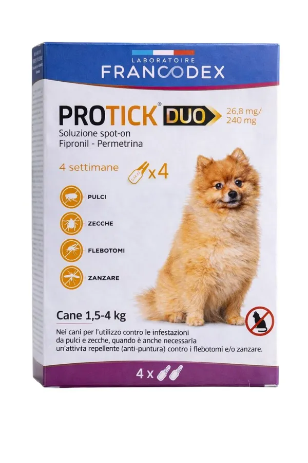 Protick Duo Antiparassitario per Cani 1,5-4kg – 4 Compresse da 240mg contro Pulci e Zecche