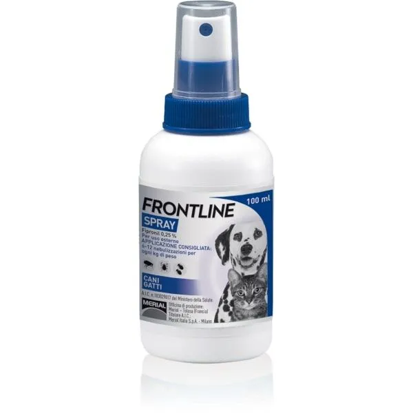 Frontline Spray Antiparassitario per Cani e Gatti 100 ml – Protezione contro Pulci, Zecche e Pidocchi