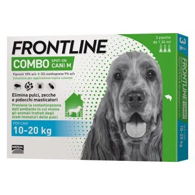 Frontline Combo Antiparassitario Spot-On per Cani 10-20 kg – 3 Pipette da 1,34 ml contro Pulci, Zecche e Pidocchi