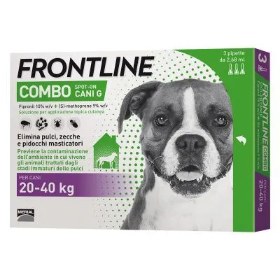 Frontline Combo Antiparassitario Spot-On per Cani 20-40 kg – 3 Pipette da 2,68 ml contro Pulci, Zecche e Pidocchi
