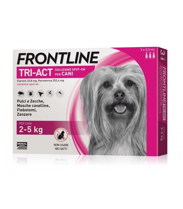 Frontline Tri-Act Antiparassitario Spot-On per Cani 2-5 kg – 6 Pipette da 0,5 ml contro Pulci, Zecche e Pappataci