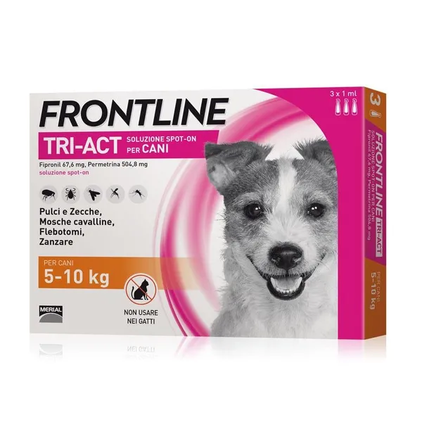 Frontline Tri-Act Antiparassitario Spot-On per Cani 5-10 kg – 6 Pipette da 1,0 ml contro Pulci, Zecche, Pappataci e Zanzare