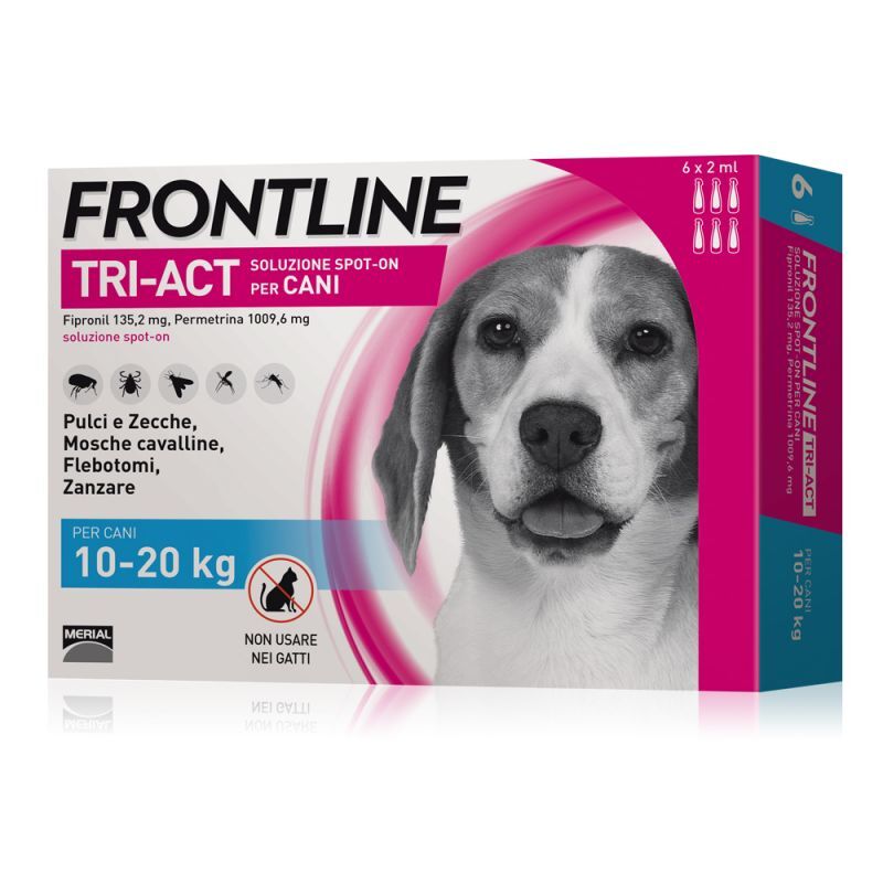 Frontline Tri-Act Antiparassitario Spot-On per Cani 10-20 kg – 6 Pipette da 2,0 ml contro Pulci, Zecche, Pappataci e Zanzare