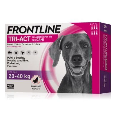 Frontline Tri-Act Antiparassitario Spot-On per Cani 20-40 kg – 6 Pipette da 4,0 ml contro Pulci, Zecche, Pappataci e Zanzare