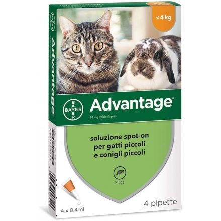 Advantage Antiparassitario Spot-On per Gatti oltre 4 kg – 4 Pipette da 0,4 ml contro le Pulci
