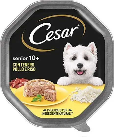 Cesar Senior 10+ Pollo e Riso 150 g – Alimento Umido Completo per Cani Anziani.
