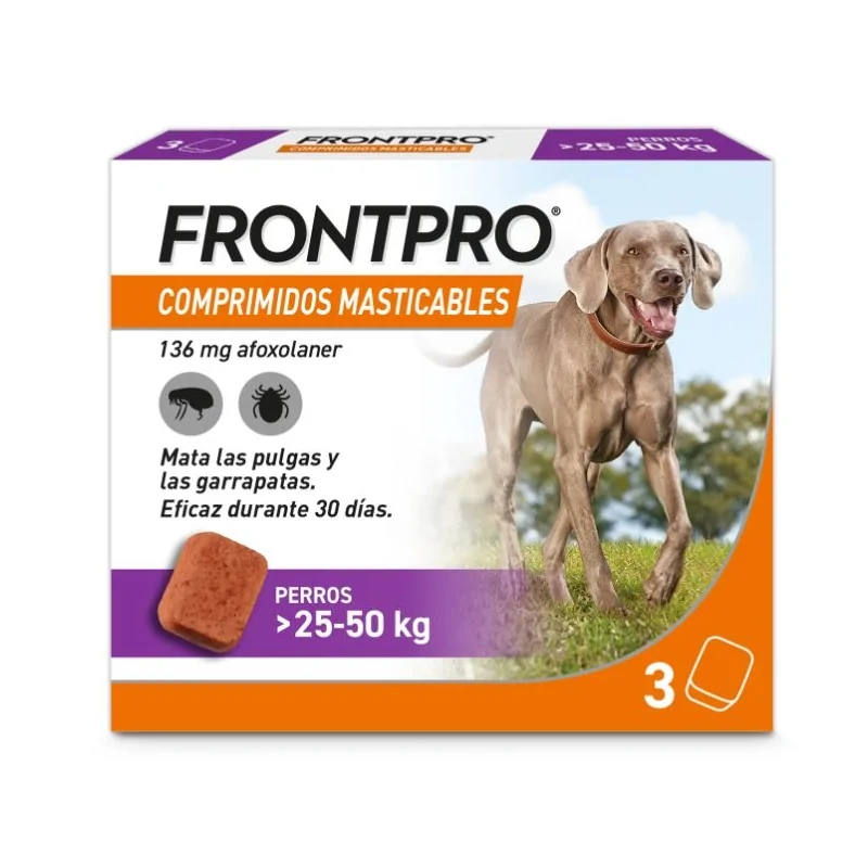 Frontpro Antiparassitario per Cani da 25 a 50 kg – 3 Compresse Masticabili contro Pulci e Zecche
