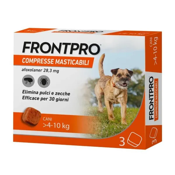 Frontpro Antiparassitario per Cani da 4 a 10 kg – 3 Compresse Masticabili contro Pulci e Zecche