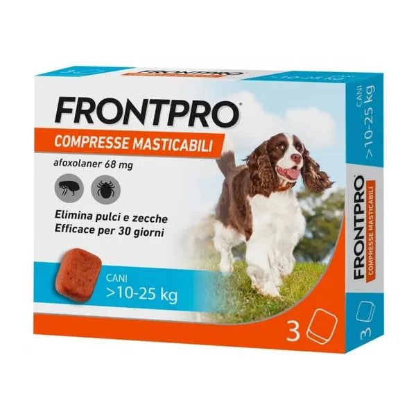 Frontpro Antiparassitario per Cani da 10 a 25 kg – 3 Compresse Masticabili contro Pulci e Zecche