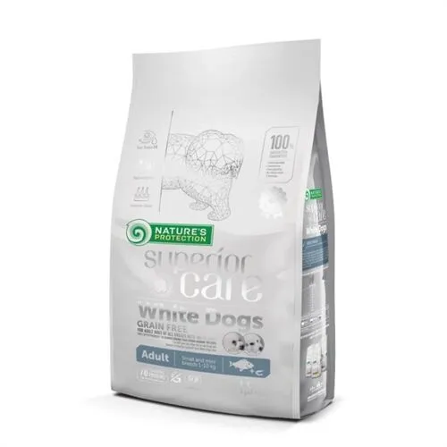Nature's Protection Superior Care White Coat Adult Small Pesce Bianco 1,5kg – Alimento Grain Free per Cani Adulti di Piccola Taglia con Mantello Bianco
