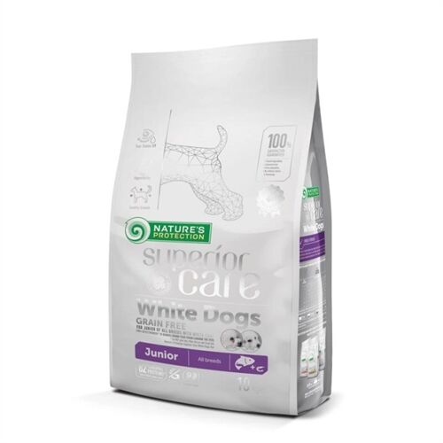 Nature's Protection Superior Care White Coat Junior Salmone 1,5kg – Alimento Grain Free per Cuccioli con Mantello Bianco