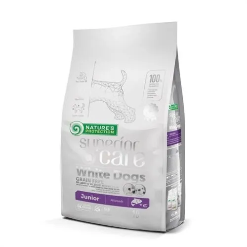 Nature's Protection Superior Care White Coat Junior Salmone 1,5kg – Alimento Grain Free per Cuccioli con Mantello Bianco