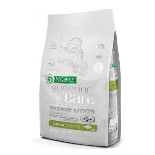 Nature's Protection Superior Care White Coat Junior Pesce Bianco 1,5kg – Alimento Grain Free per Cuccioli con Mantello Bianco