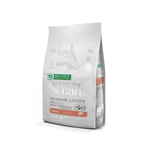 Nature's Protection Superior Care White Coat Adult Small Salmone 1,5kg – Alimento Grain Free per Cani Adulti di Piccola Taglia con Mantello Bianco
