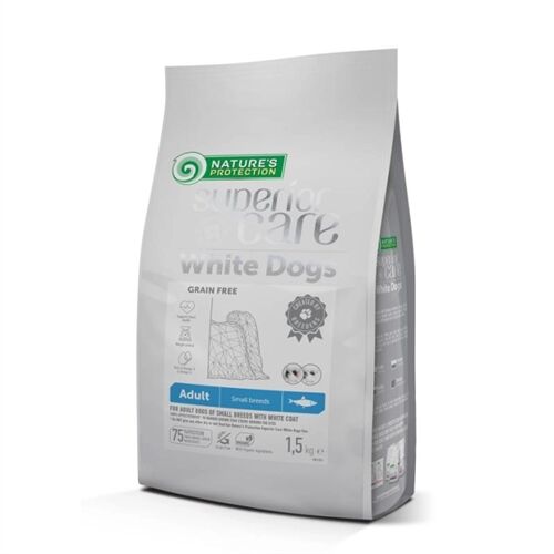 Nature's Protection Superior Care White Coat Adult Small Aringa 1,5kg – Alimento Grain Free per Cani Adulti di Piccola Taglia con Mantello Bianco
