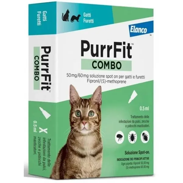 Purrfit Combo Antiparassitario Spot-On per Gatti – 6 Pipette da 50 mg/60 mg contro Pulci, Zecche e Pidocchi