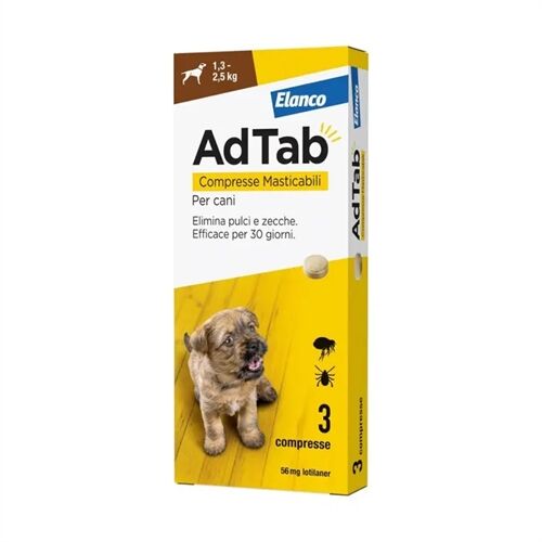 Elanco AdTab Antiparassitario per Cani da 1,3 a 2,5 kg – 3 Compresse Masticabili contro Pulci e Zecche