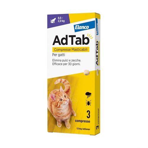 Elanco AdTab Antiparassitario per Gatti 0,5-2 kg – 3 Compresse Masticabili contro Pulci e Zecche