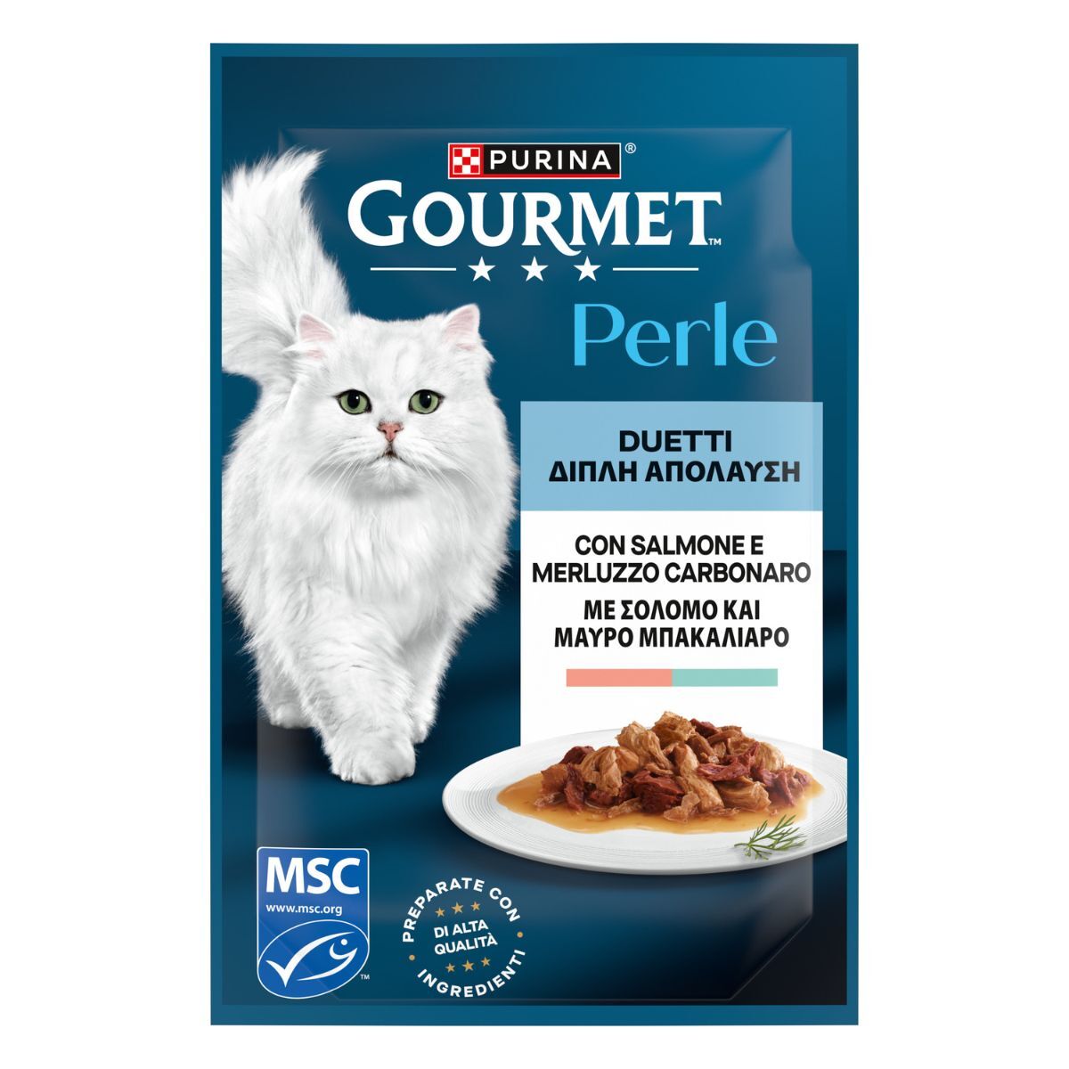 Gourmet Perle Bustine 85g Duetti di Mare con Salmone e Merluzzo