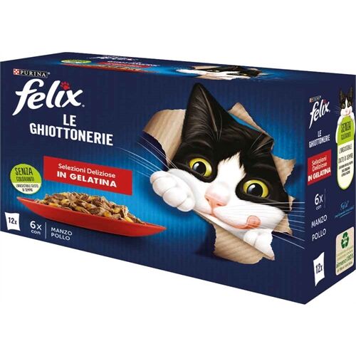 Felix Le Ghiottonerie Selezioni Deliziose Multipack 12×85 g – Alimento Umido Completo per Gatti Adulti