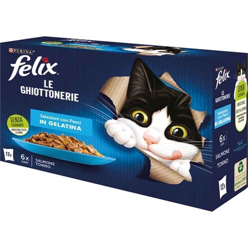 Felix Le Ghiottonerie Selezioni con Pesci Multipack 12×85 g – Alimento Umido Completo per Gatti Adulti