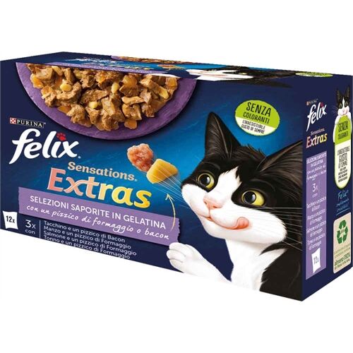 Felix Sensations Extras Selezioni Saporite Multipack 12×85 g – Alimento Umido Completo per Gatti Adulti