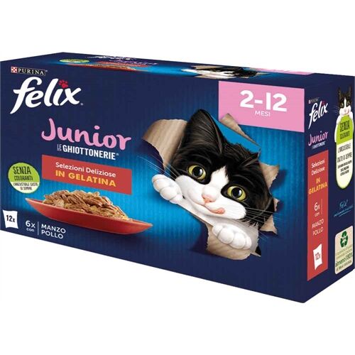 Felix Le Ghiottonerie Junior Multipack 12×85 g – Alimento Umido Completo per Gattini