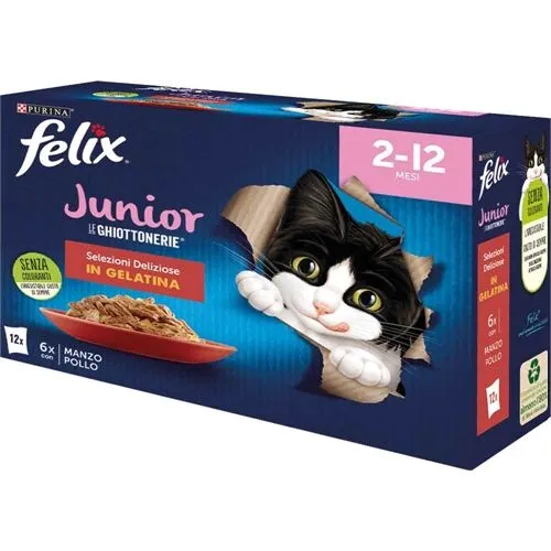 Felix Le Ghiottonerie Junior Multipack 12×85 g – Alimento Umido Completo per Gattini