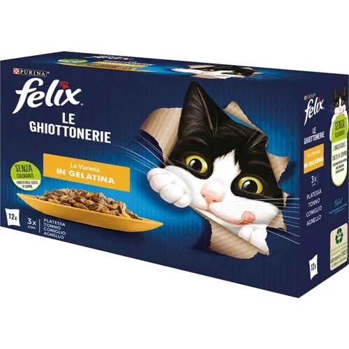 Felix Le Ghiottonerie Le Varietà Multipack 12×85 g – Alimento Umido Completo per Gatti Adulti