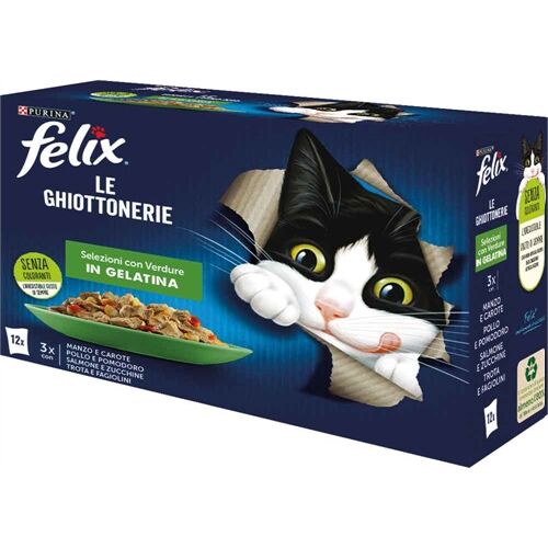 Felix Le Ghiottonerie Selezioni con Verdure Multipack 12×85 g – Alimento Umido Completo per Gatti Adulti