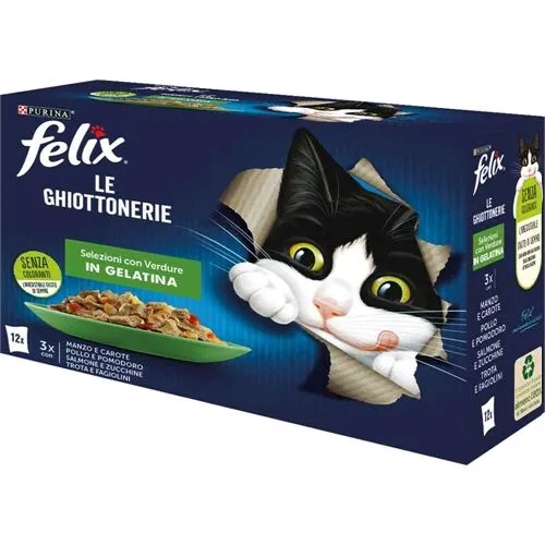 Felix Le Ghiottonerie Selezioni con Verdure Multipack 12×85 g – Alimento Umido Completo per Gatti Adulti
