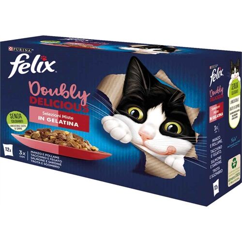 Felix Doubly Delicious Selezioni Miste Multipack 12×85 g – Alimento Umido Completo per Gatti Adulti