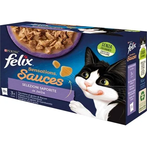 Felix Sensations Sauces Selezioni Saporite Multipack 12×85 g – Alimento Umido Completo per Gatti Adulti