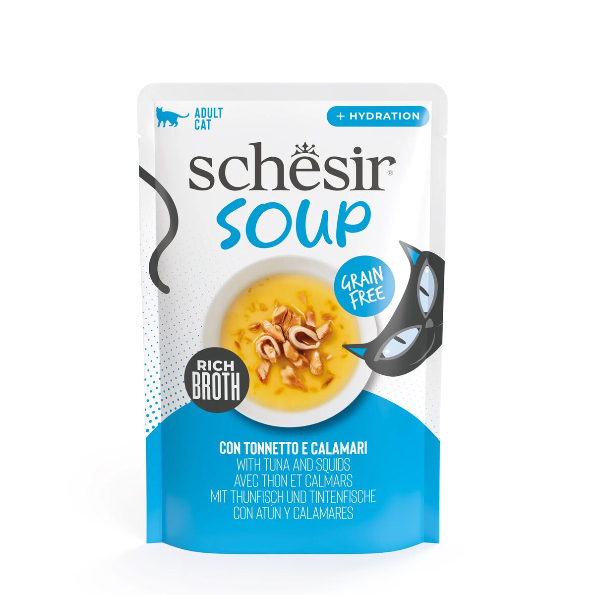 Schesir Umido Complementare in Zuppa per Gatti 40gr Tonnetto e Calamari