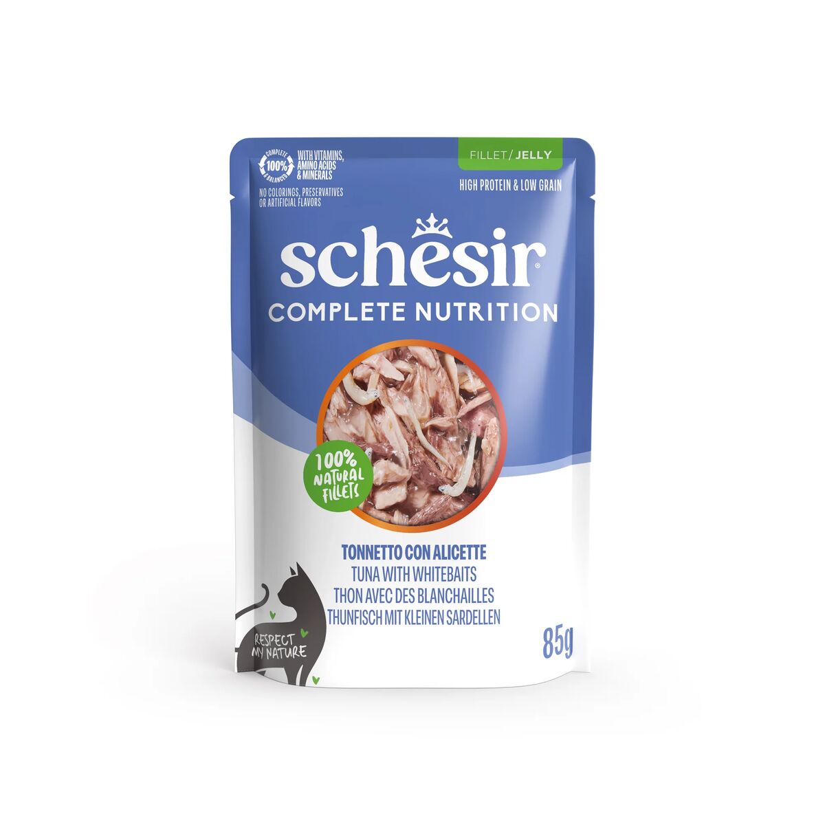 Schesir Soft Complete Nutrition in Gelatina 85g Tonnetto con Alicette