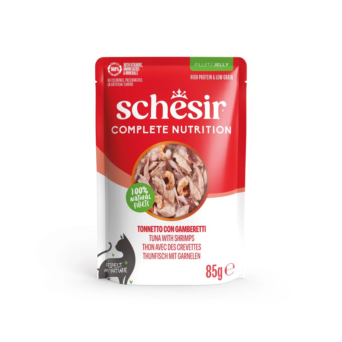 Schesir Soft Complete Nutrition in Gelatina 85g Tonnetto con Gamberetti