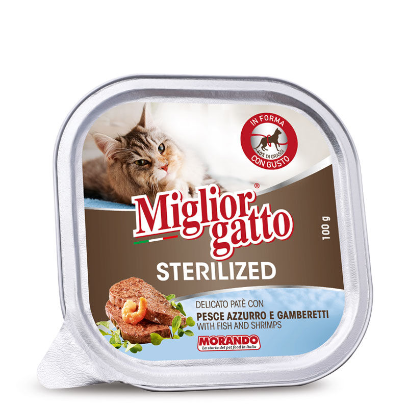 Miglior Gatto Sterilised Vaschetta 100g Pesce azzurro e gamberetti