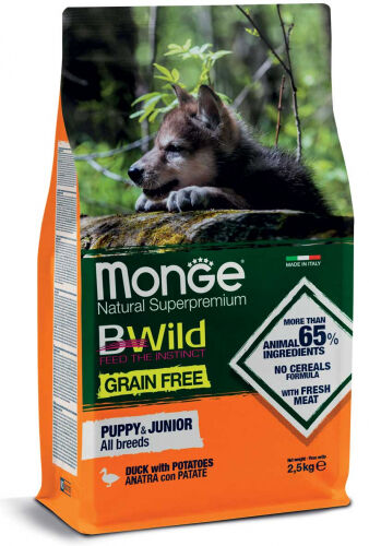 Monge BWild Low Grain Puppy All Breeds Anatra e Patate 2,5kg