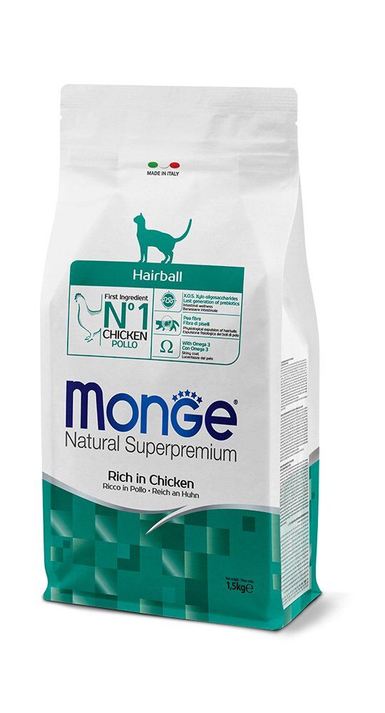Monge Natural Superpremium Hairball Ricco in Pollo 1,5kg