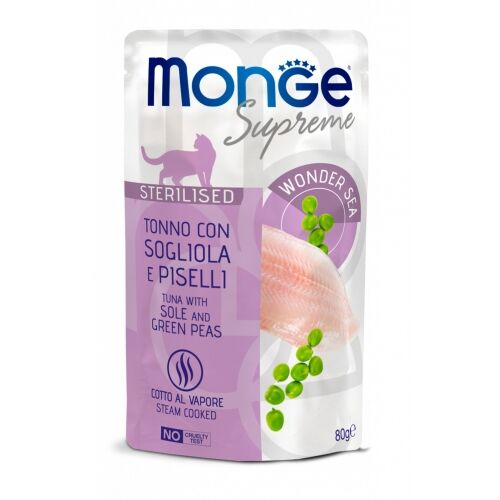 Monge Supreme Bustine 80g Sterilised Tonno con Sogliola e Piselli