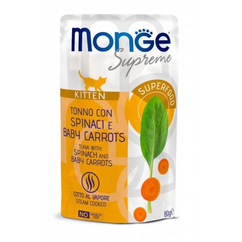 Monge Supreme Bustine 80g Kitten Tonno con Spinaci e Baby Carrots