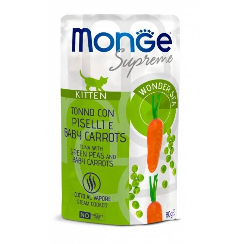 Monge Supreme Bustine 80g Kitten Tonno con Piselli e Baby Carrots