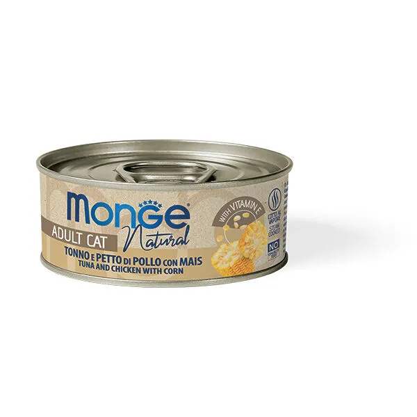 Monge Natural Tonno, Petto di Pollo e Mais 80g